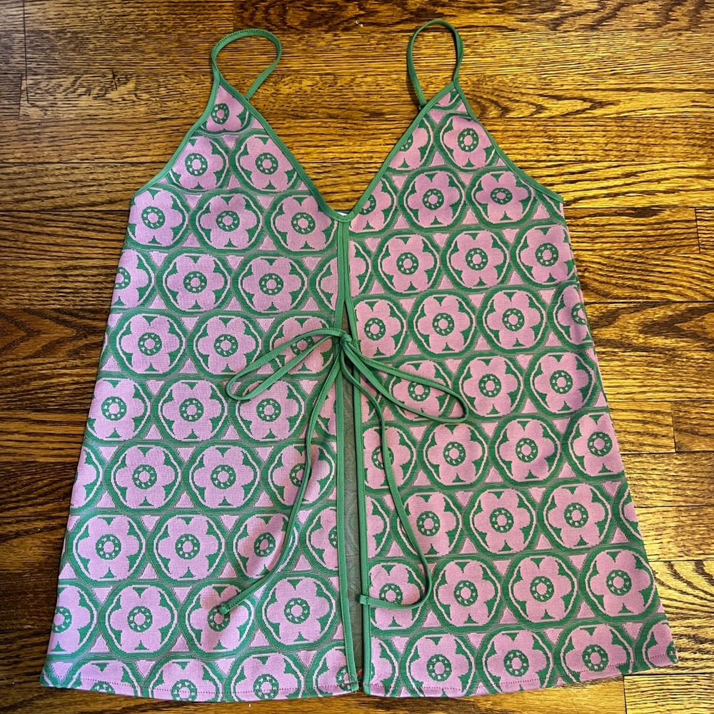 Zara Y2K Floral Tie Front Tank Top